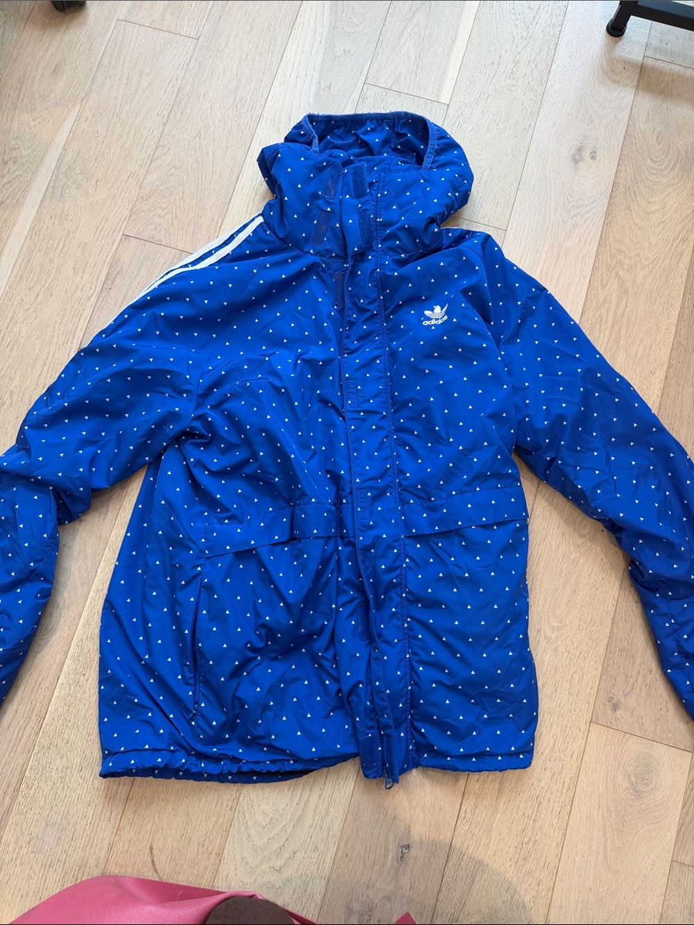 adidas Royal Blue Hooded Raincoat with White Dot Print
